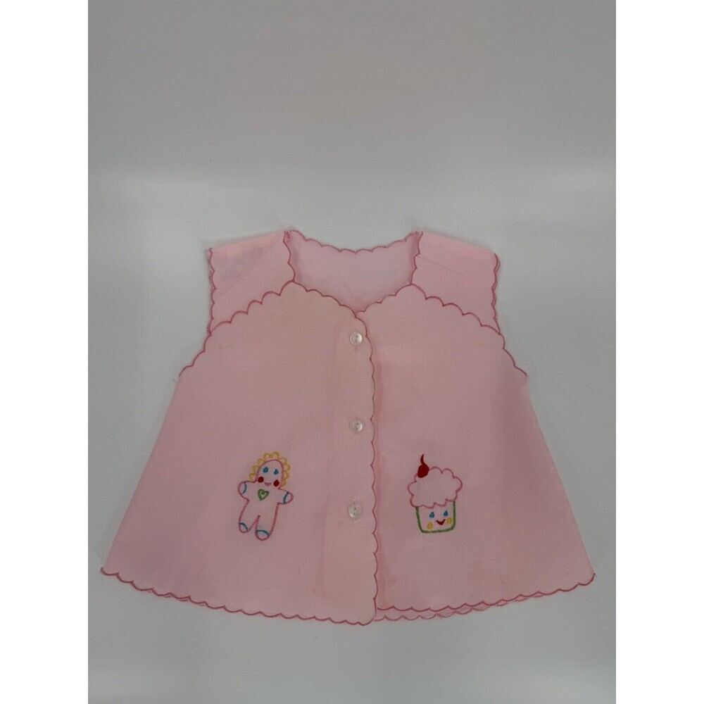 VINTGAE Baby Infant Scalloped Pink Embroidered Diaper Shirt 1950's Mayfair